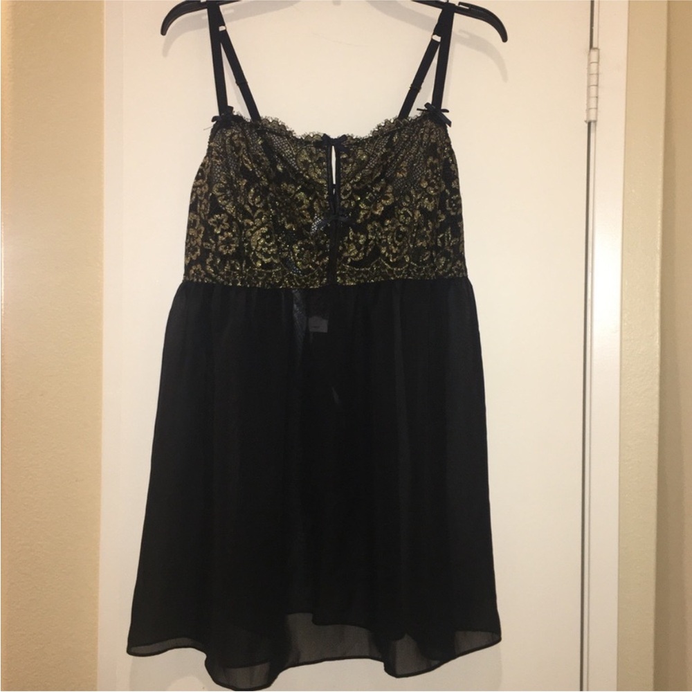 Cacique Black and Gold Lingerie Nightie with Thong 18/20